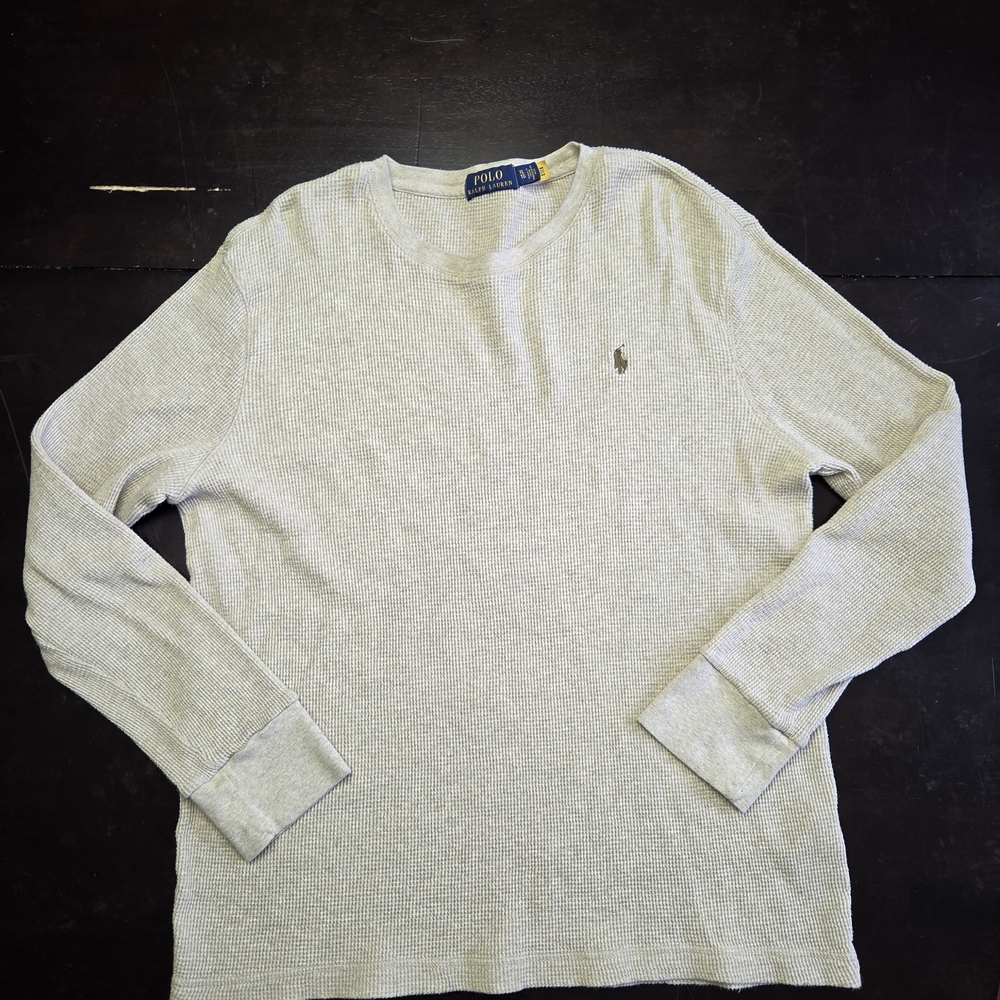 Polo Ralph Lauren Mens XL Grey Waffle Knit Thermal Long Sleeve Shirt Pony Logo